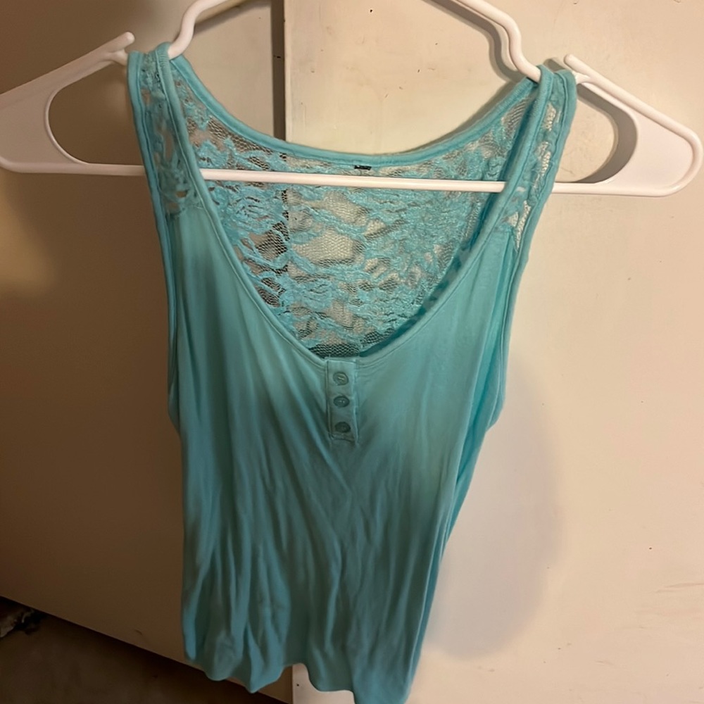 Small blue tank top with lace back